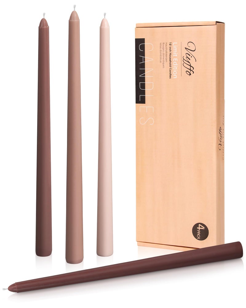 Viyffo Brown Taper Candles 4 Pack Unscented 12 Inch Tapered Candle Sticks 8 Hours Burn Time Smokeless  Household  Wedding  Party  and Home D?cor Candlesticks - Image 1